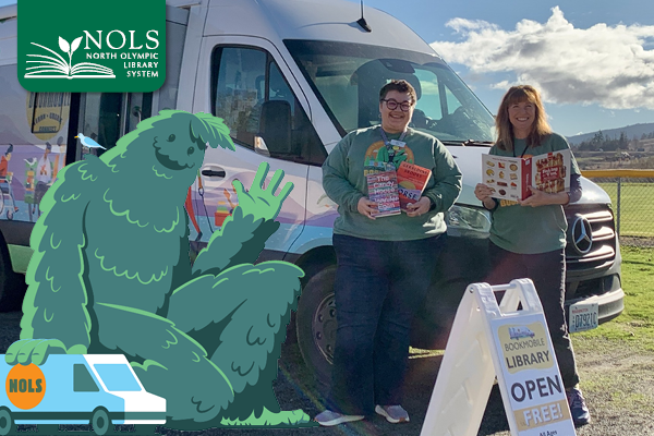 Mossy with the Bookmobile and staff.