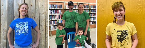 Patrons wearing Summer Reading Program T-shirts.