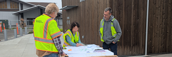 NOLS staff and contractors during construction at the new Sequim Library.